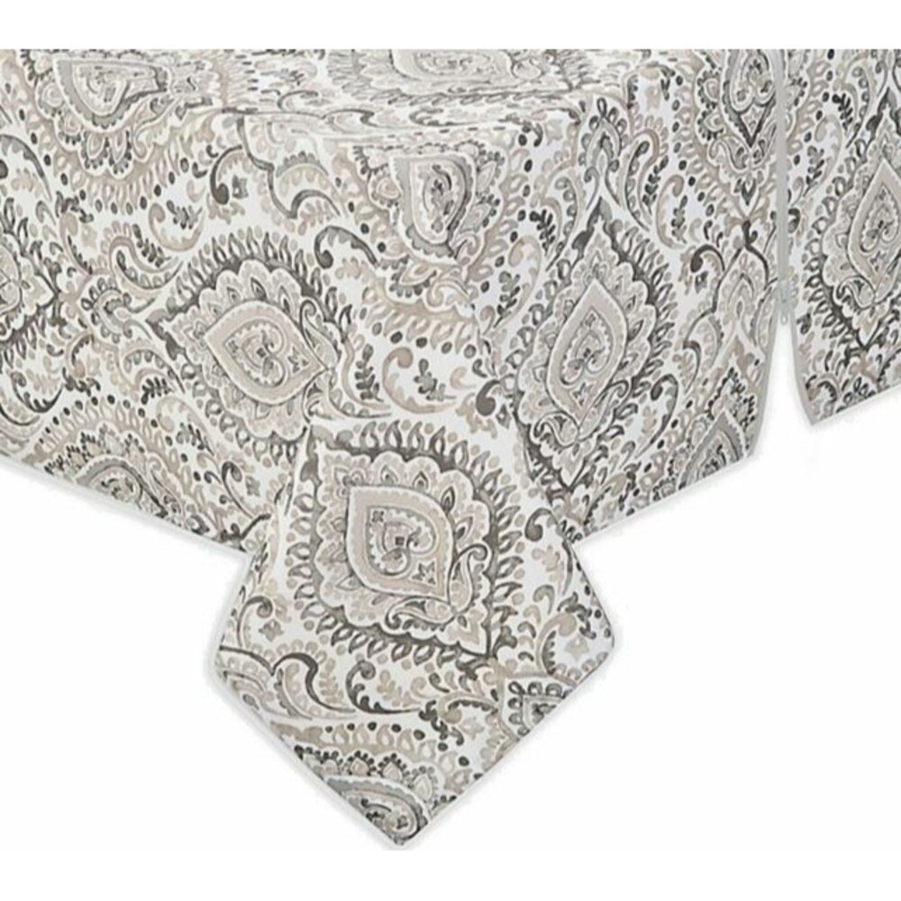 Liberty Gray Paisley Tablecloth 60x84 Zipper Umbrella Hole Outdoor HTF Fabric